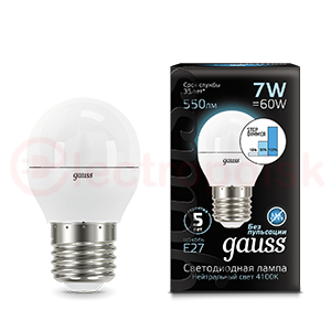 Лампа светодиодная LED 7 Вт 550 Лм 4100К белая Е27 Шар шаг. диммирование Black Gauss